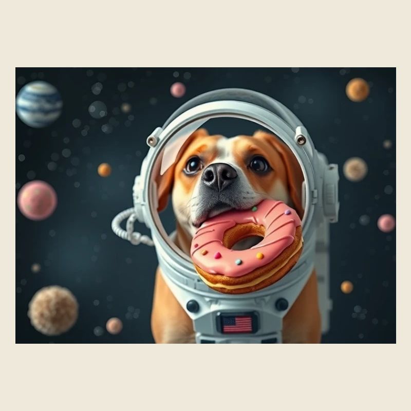 Chien de l’espace avec casque beignet