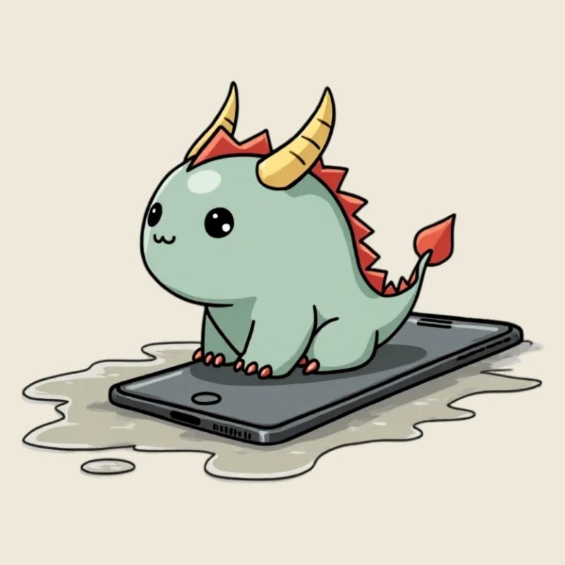 cute mythical creature on an iphone