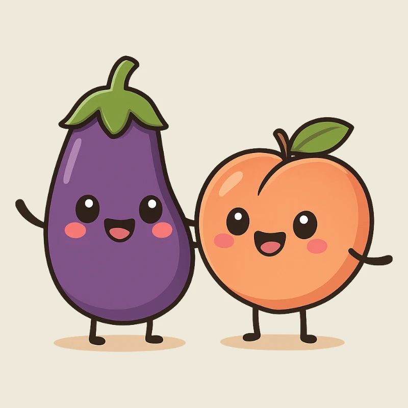 Illustration mignonne d’aubergine et de pêche