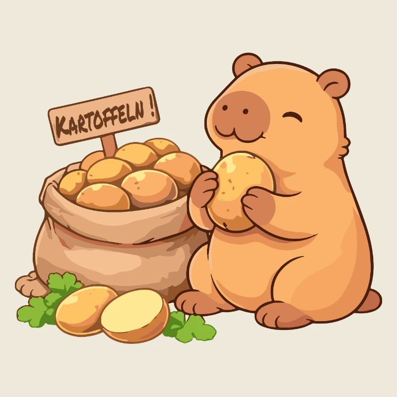 Capybara with potatoes – relaxed & cute
