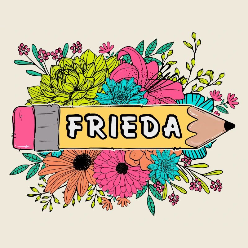 Blumen und Bleistift mit Name Frieda
