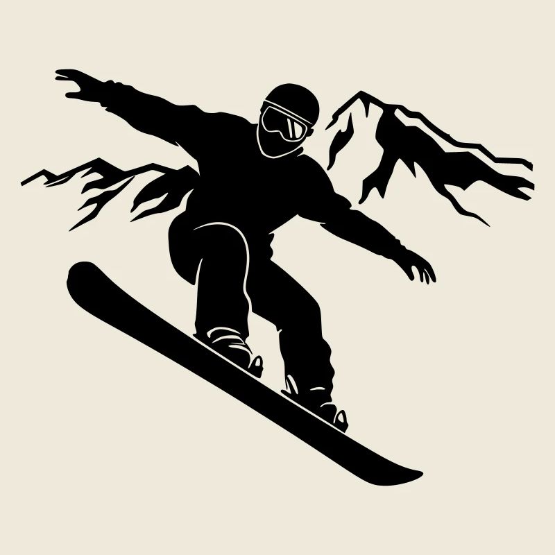 Snowboarder silhouette with mountain panorama