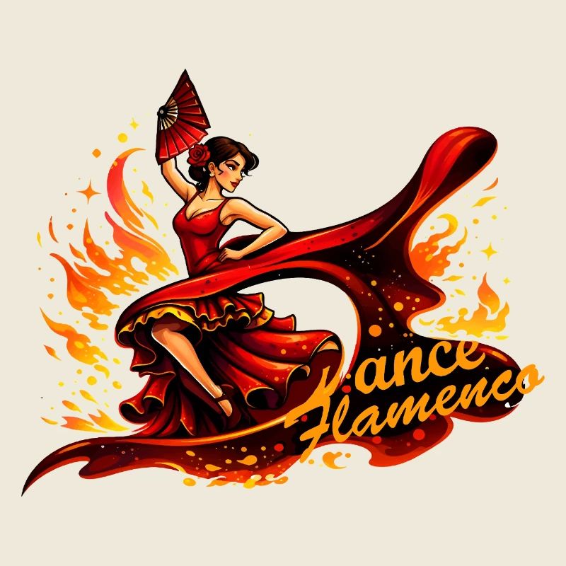 Flamenco dancer with fire and fan