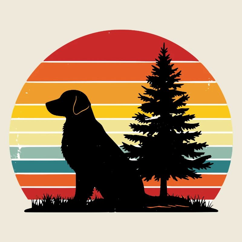 Retro Dog Silhouette Forest Sunset
