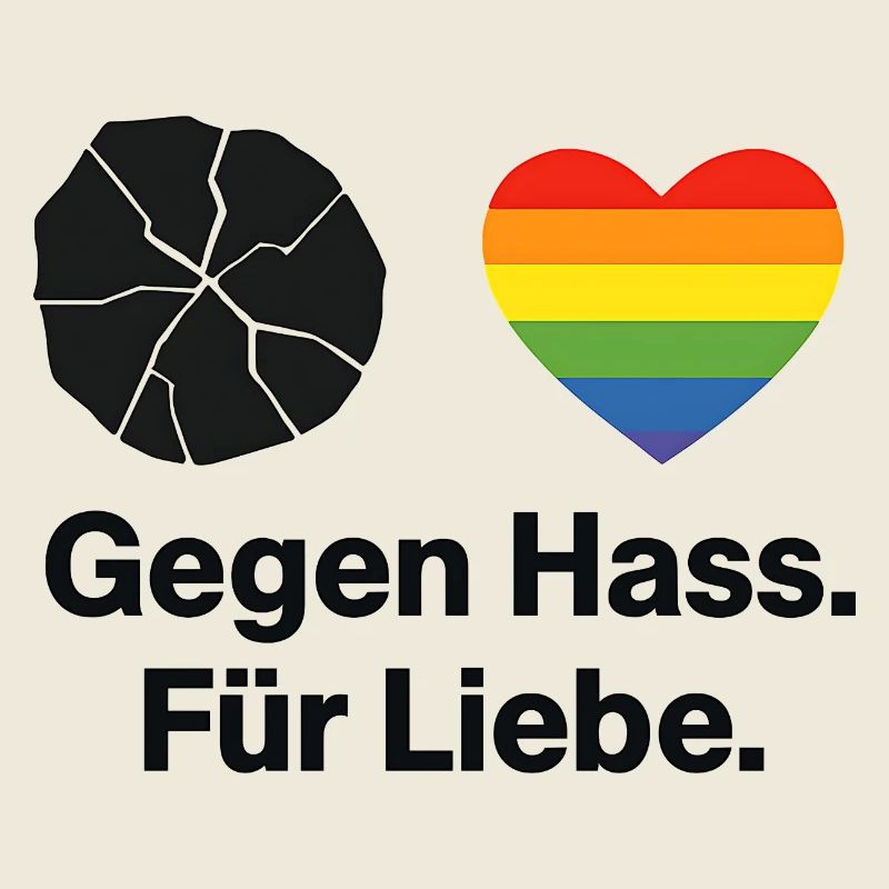 Liebe statt Hass Regenbogen Herz Spruch