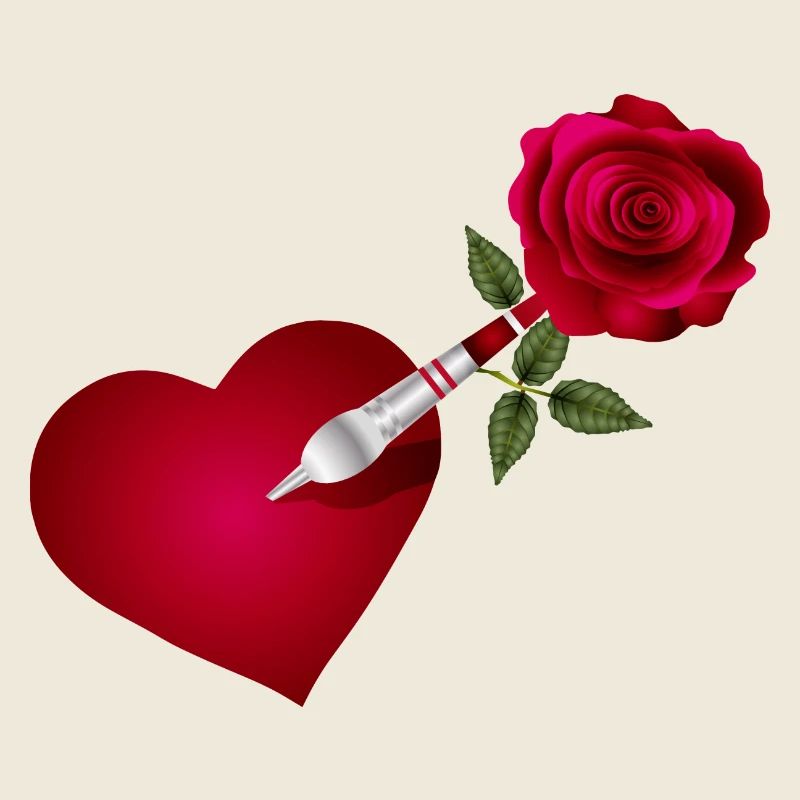 Flèche fléchette avec rose et cœur comme cible