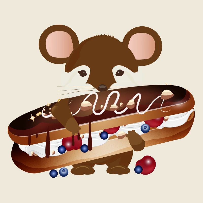 cute mouse with delicious chocolate éclair