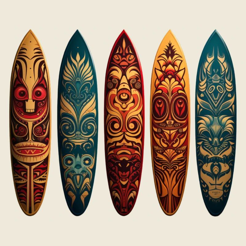 Art polynésien sur différentes planches de surf