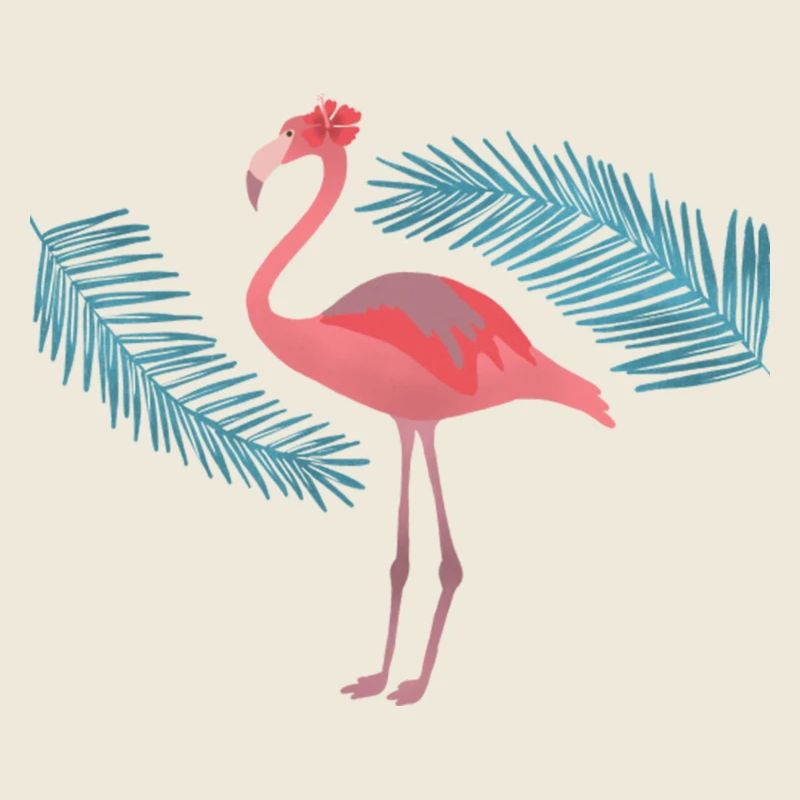 Flamant rose et palmiers