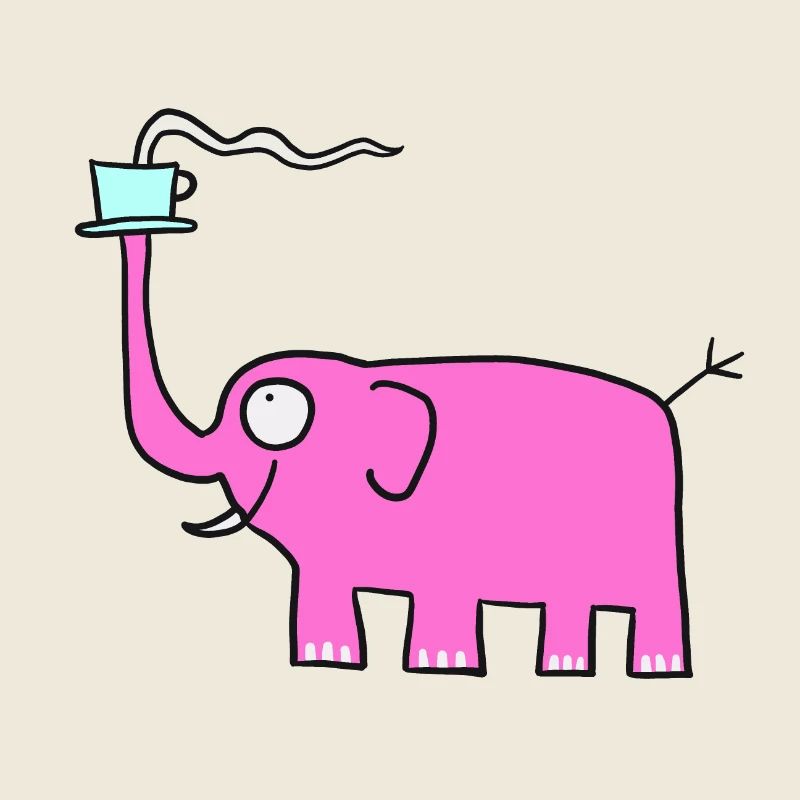 Rosa Elefant mit Kaffee