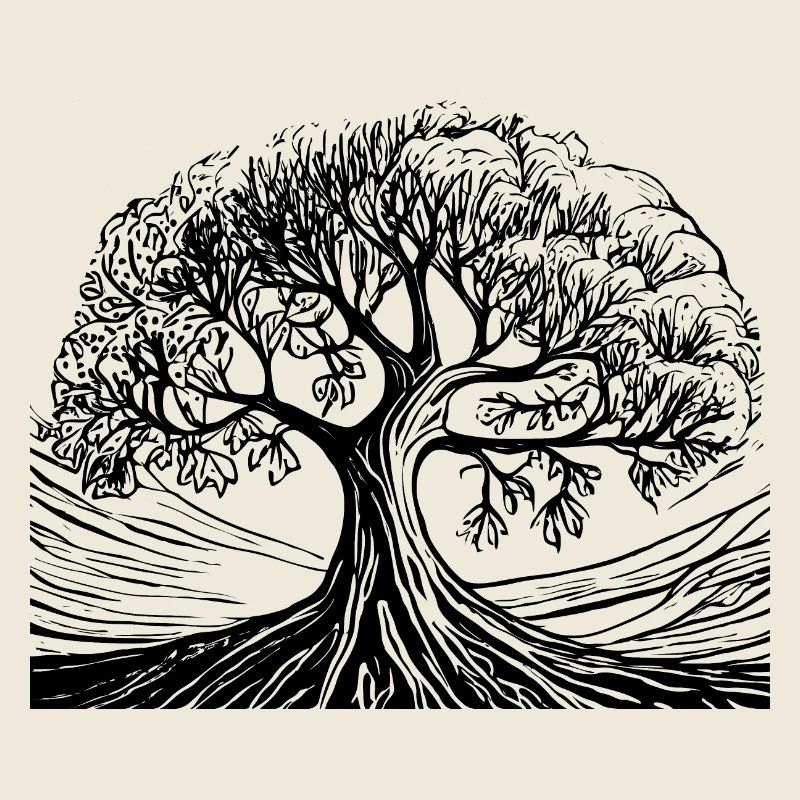Bonsai forest tree black white