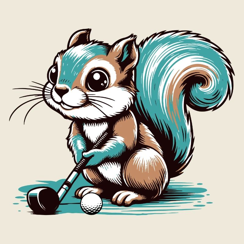Cute cartoon squirrel playing golf