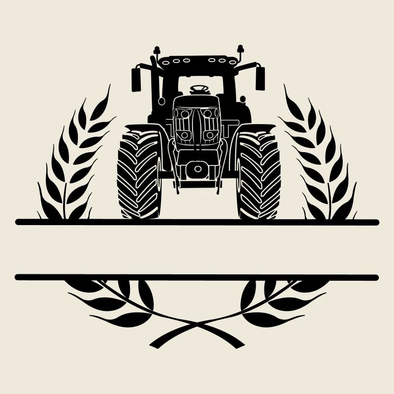 Traktor-Frontansicht im Lorbeerkranz