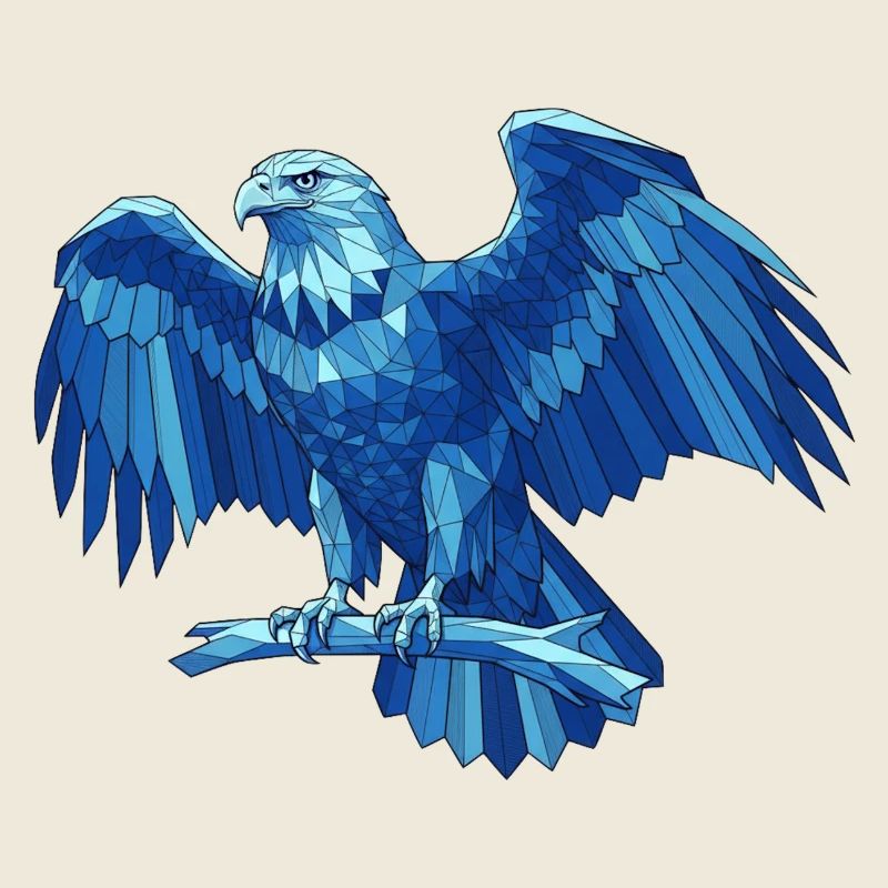Geometric Blue Eagle with Sword