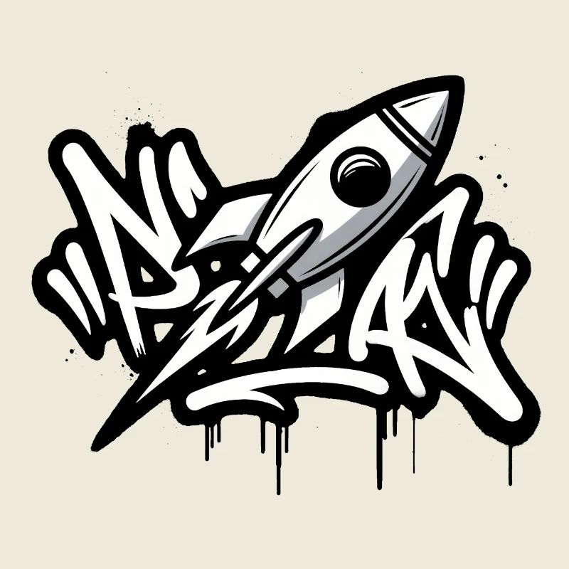 Fusée graffiti en noir et blanc