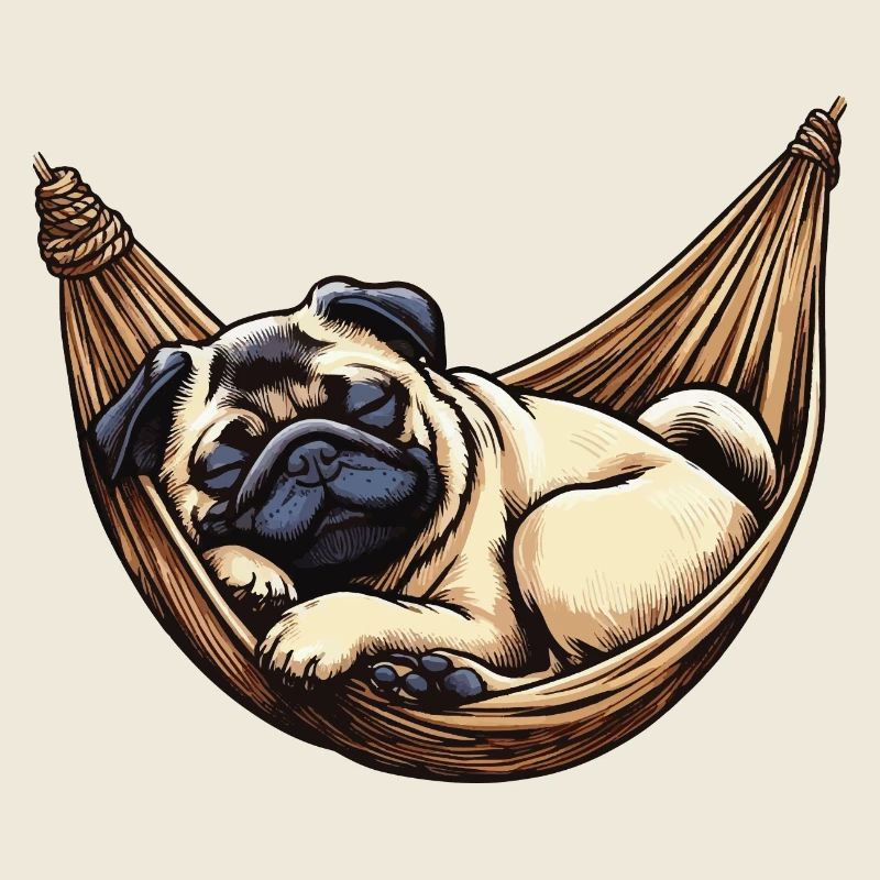 Pug sleeps in hammock Funny Sleep Pug