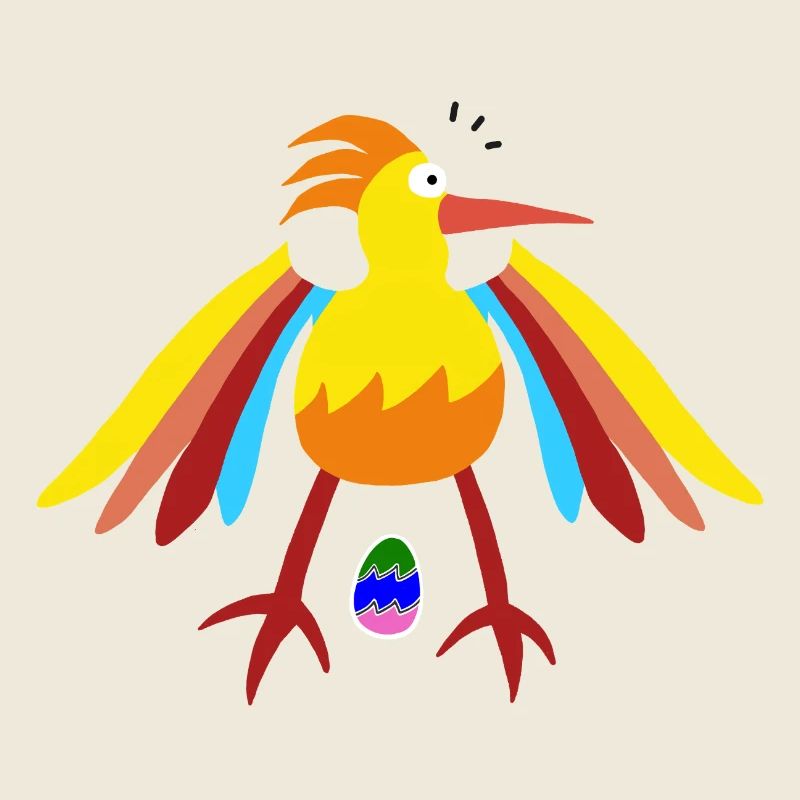 Rainbow Feathered Bird with Egg Illustration