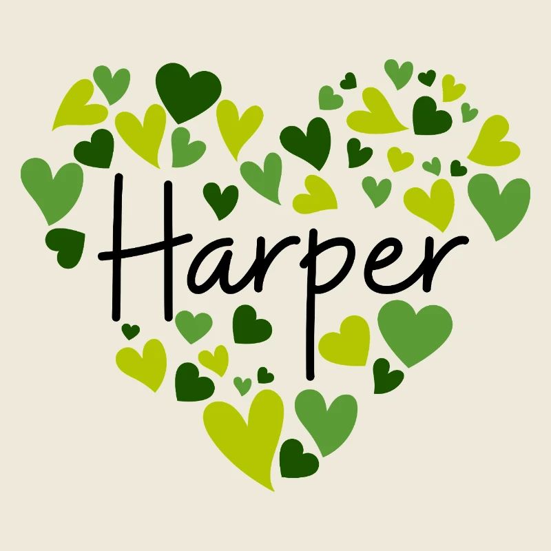 Conception du nom Harper avec des cœurs verts en forme de cœur
