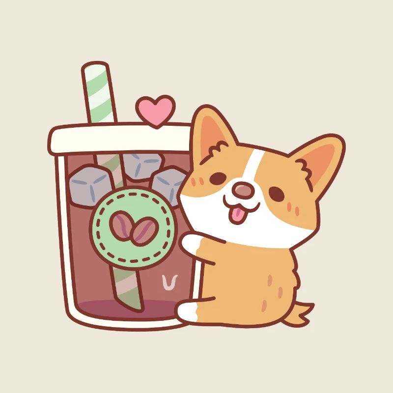 Cute Corgi Puppy Hugging Iced Coffee