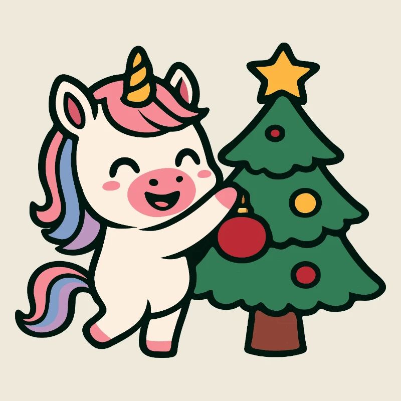 Cute Unicorn Decorating Christmas Tree