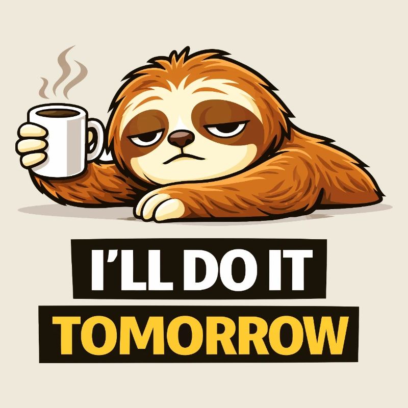 Procrastination Sloth with Coffee