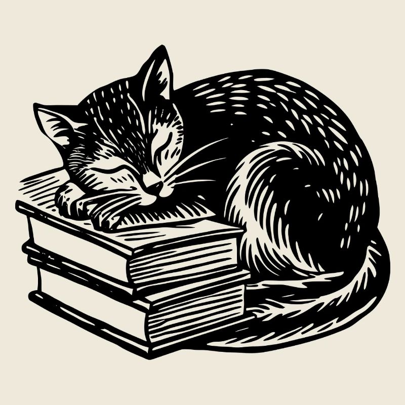 Cat sleeping on book