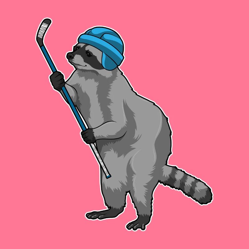 Waschbär beim Eishockey mit Eishockeyschläger