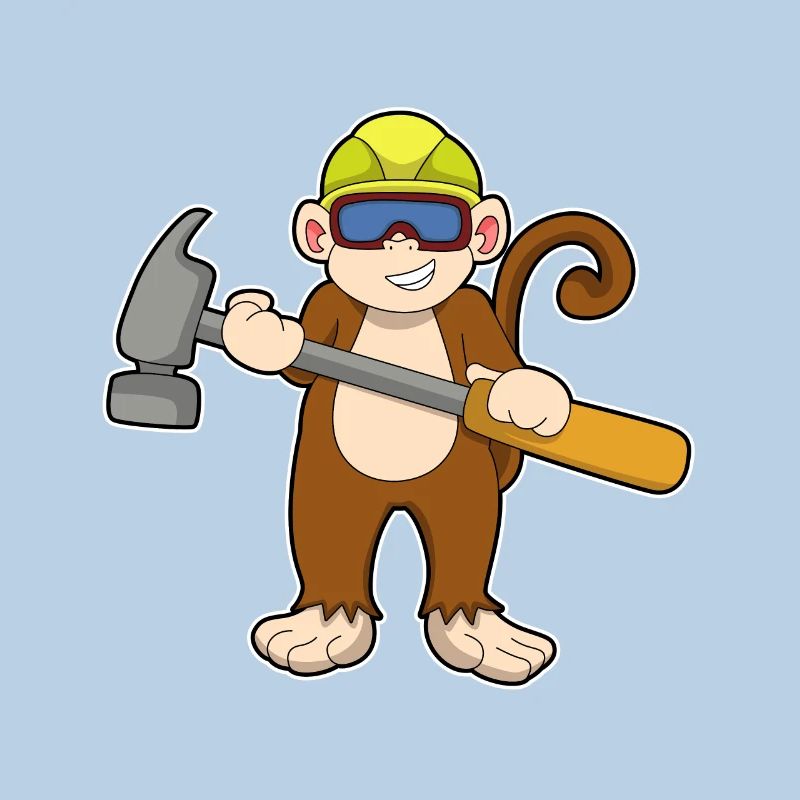 Affe als Handwerker mit Hammer