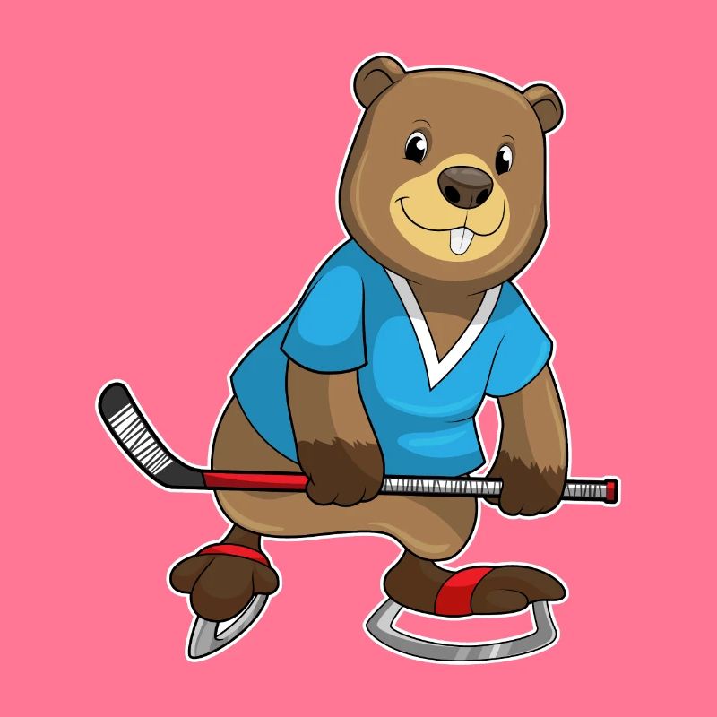 Biber beim Eishockey mit Eishockeyschläger