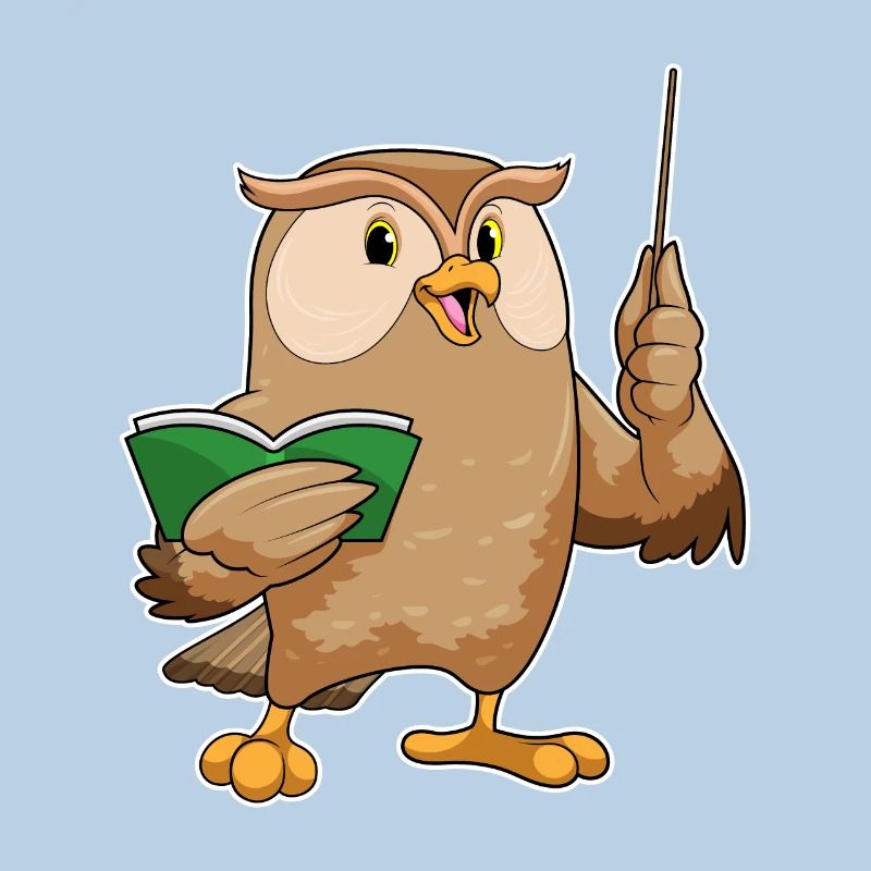 Eule als Lehrer mit Buch & Pointer