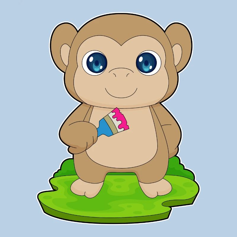 Monkey Painter Brush Painting