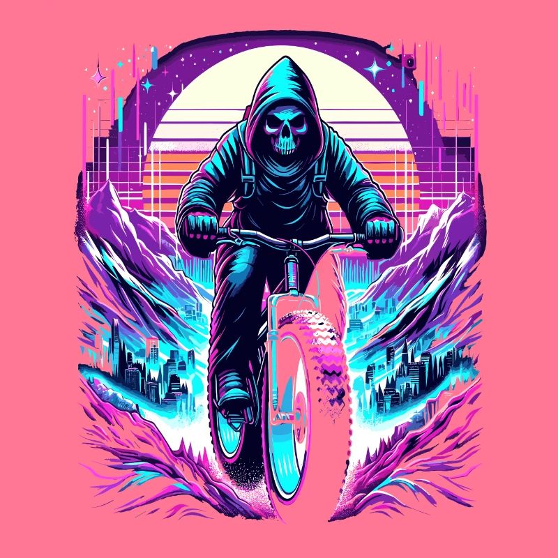 Skeleton Fatbiker Synthwave Retro Bicycle Rider