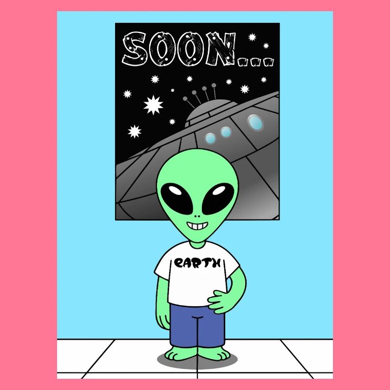 Alien devant le vaisseau spatial Terre