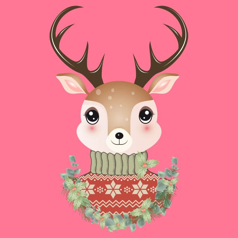 niedlicher Hirsch mit Pullover und Weihnachtskranz