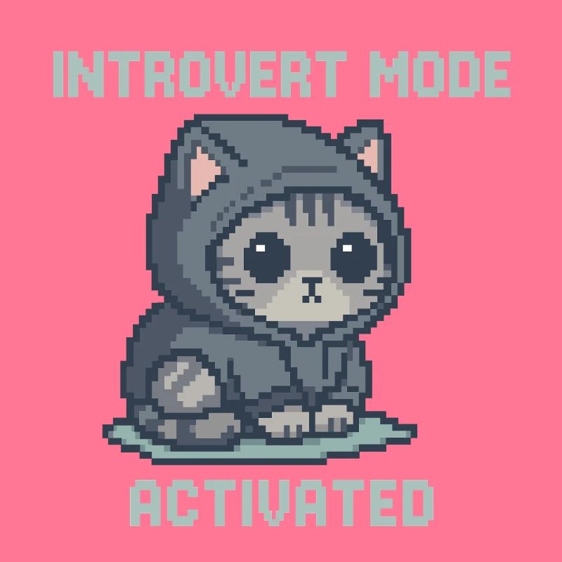 Mode Introverti – Chat à capuche dans le style Pixel