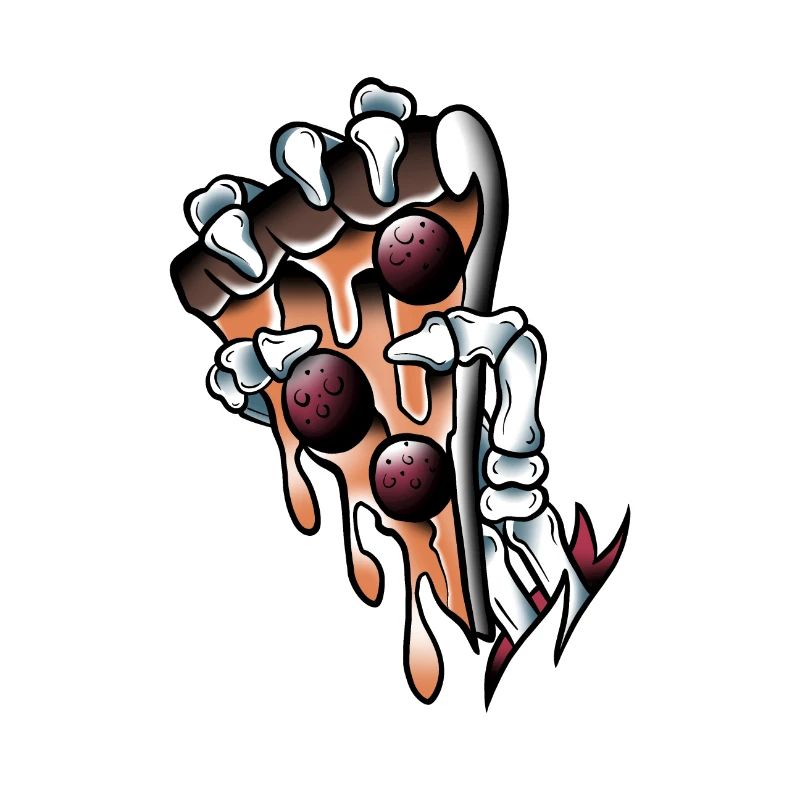Main skeleton Pizza chorizo old-school tattoo art