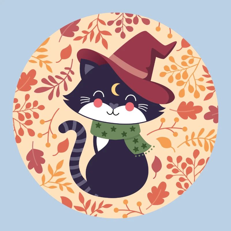 black cat with autumn pattern