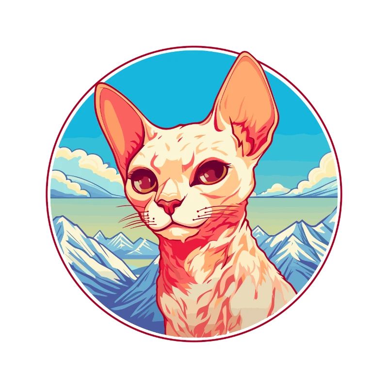 Rouge Devon Rex Cat Coloré Dessin Animé Aquarelle Illu