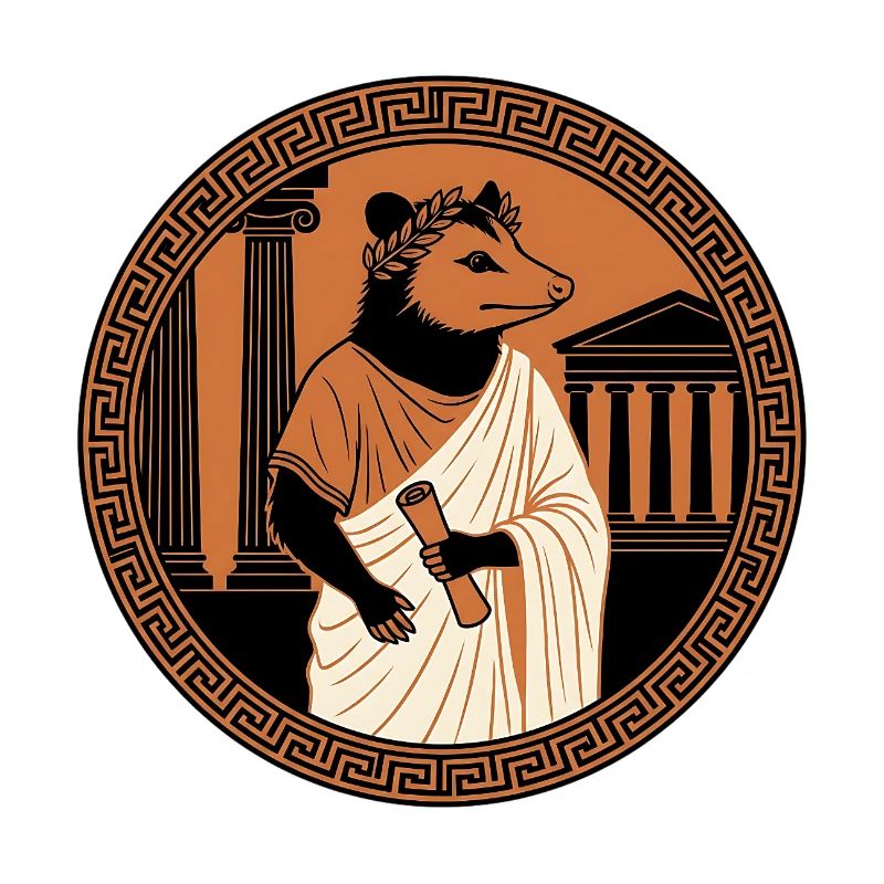 Philosophe classique opossum dans une toge antique