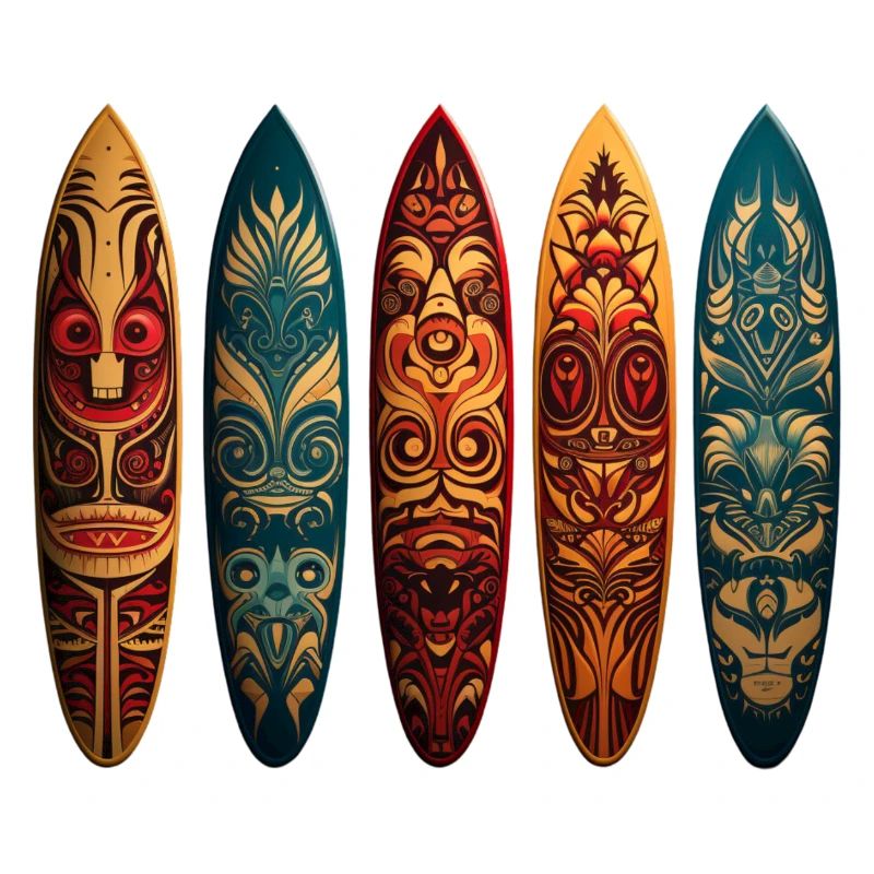 Art polynésien sur différentes planches de surf