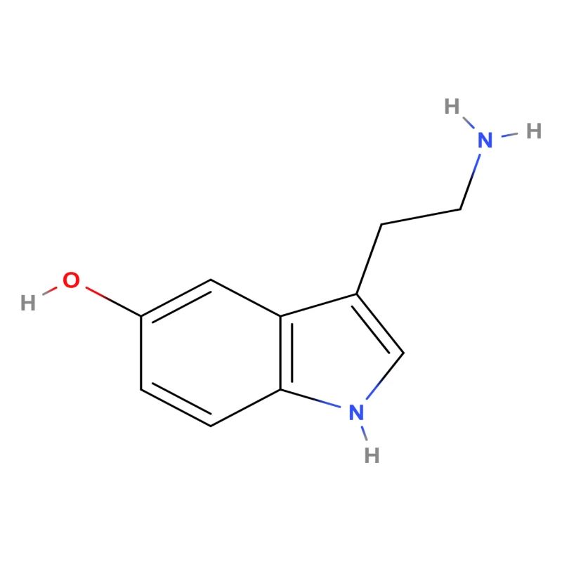 Molécule de sérotonine - Formule structurale colorée