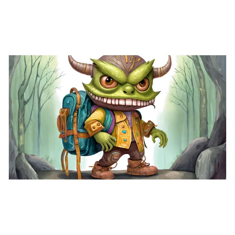 Monstre vert avec des cornes - jeune mignon petit