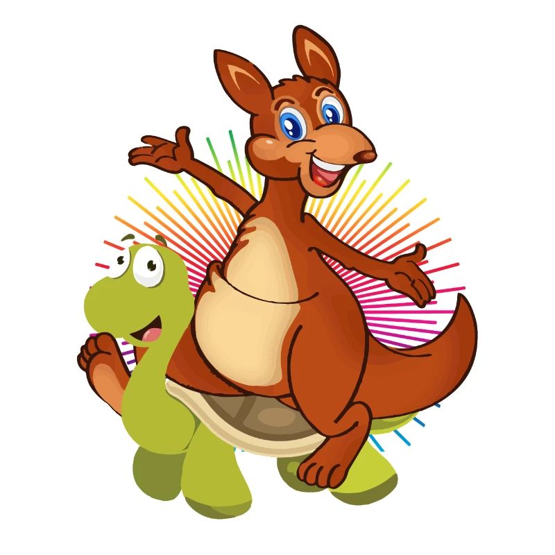 Kangaroo rides turtle