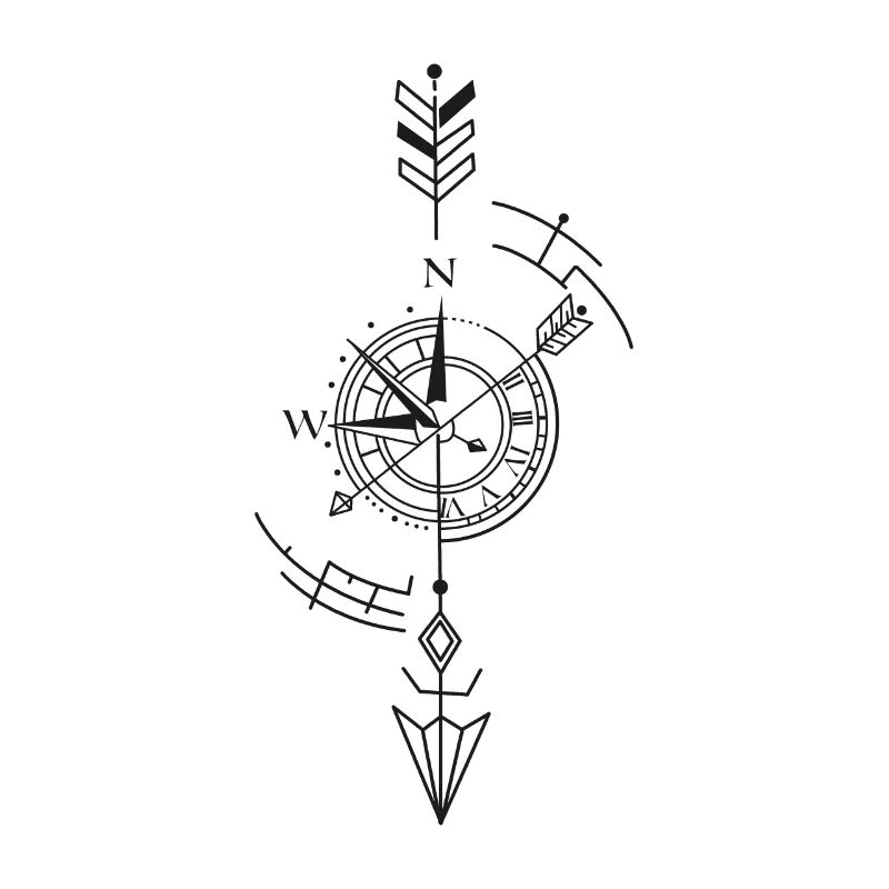 Compass, clock, navigation, arrow, time