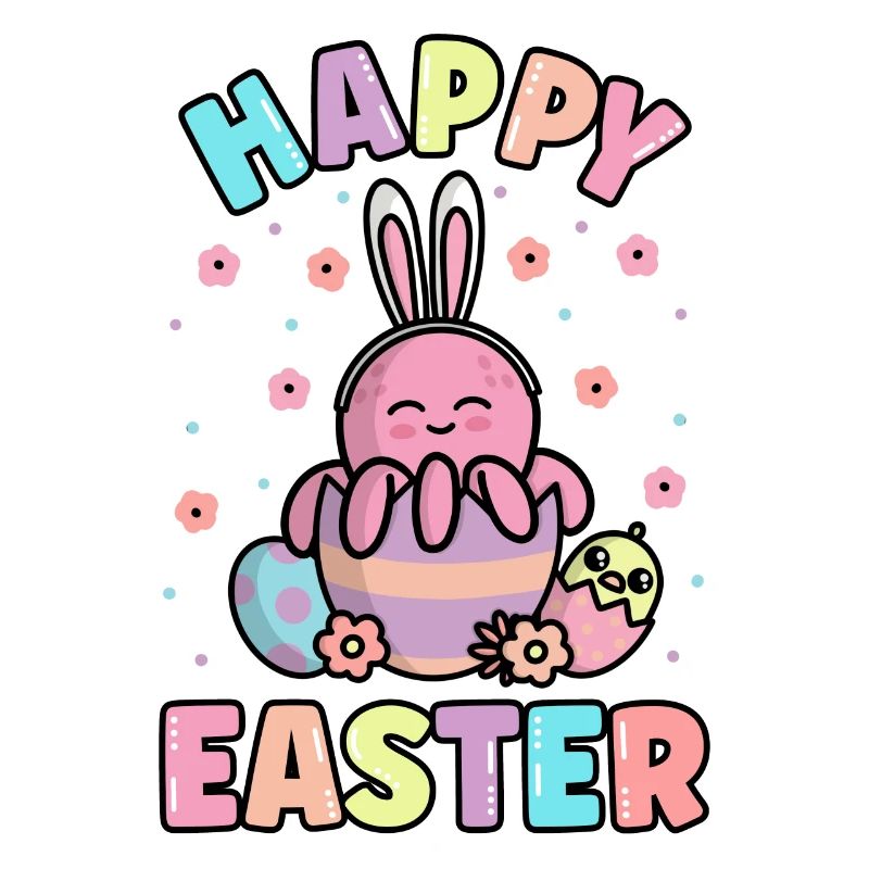 Happy Easter Octopus With Rabbit Ears Spring