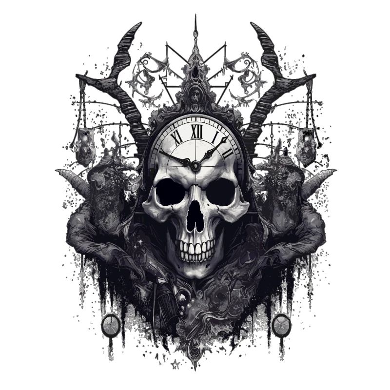 Gothic Witchcraft Ritual Dark Skull Clock Horror