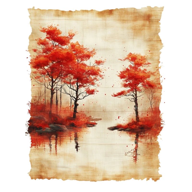 Classic Scenery Papyrus Scroll Onsen Japanese