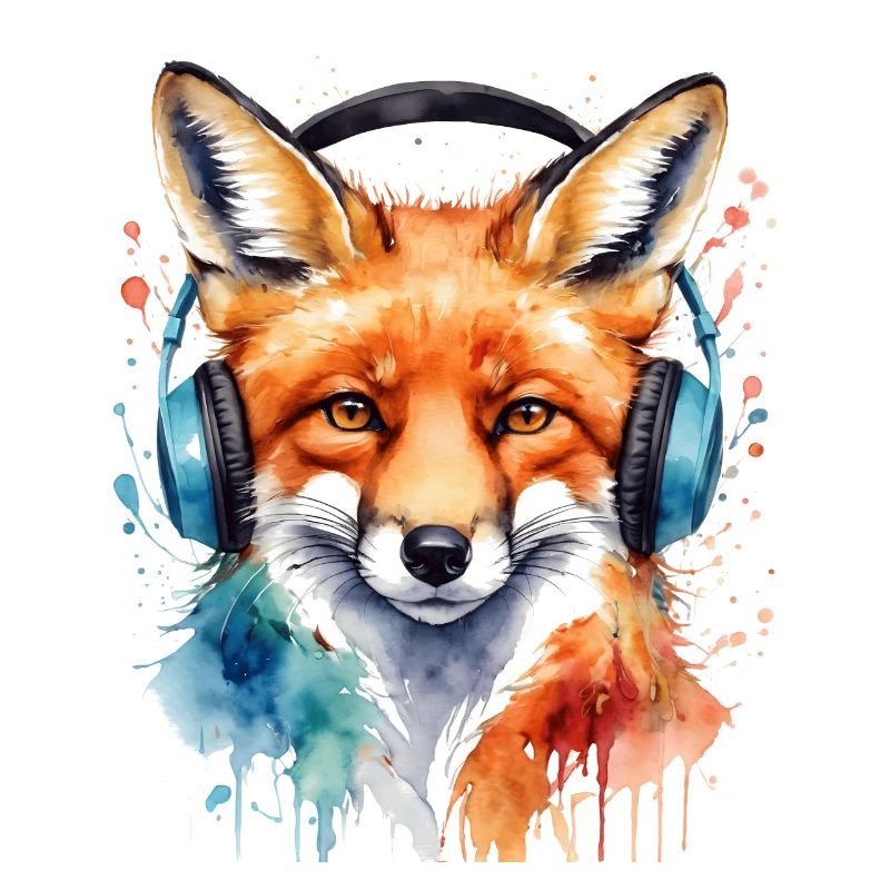 Fuchs Kopfhörer Musik Bunt Tier Design Print