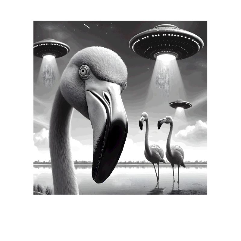 Flamingo Sci-fi Funny Graphic Selfie with UFOs Wei