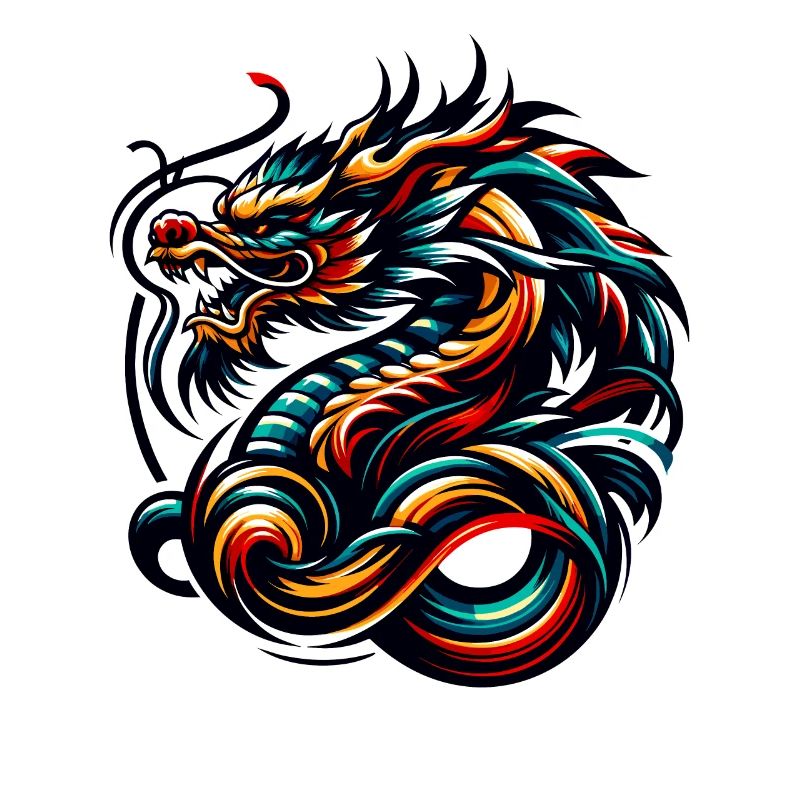 Illustration colorée de Dragon chinois et Design tribal
